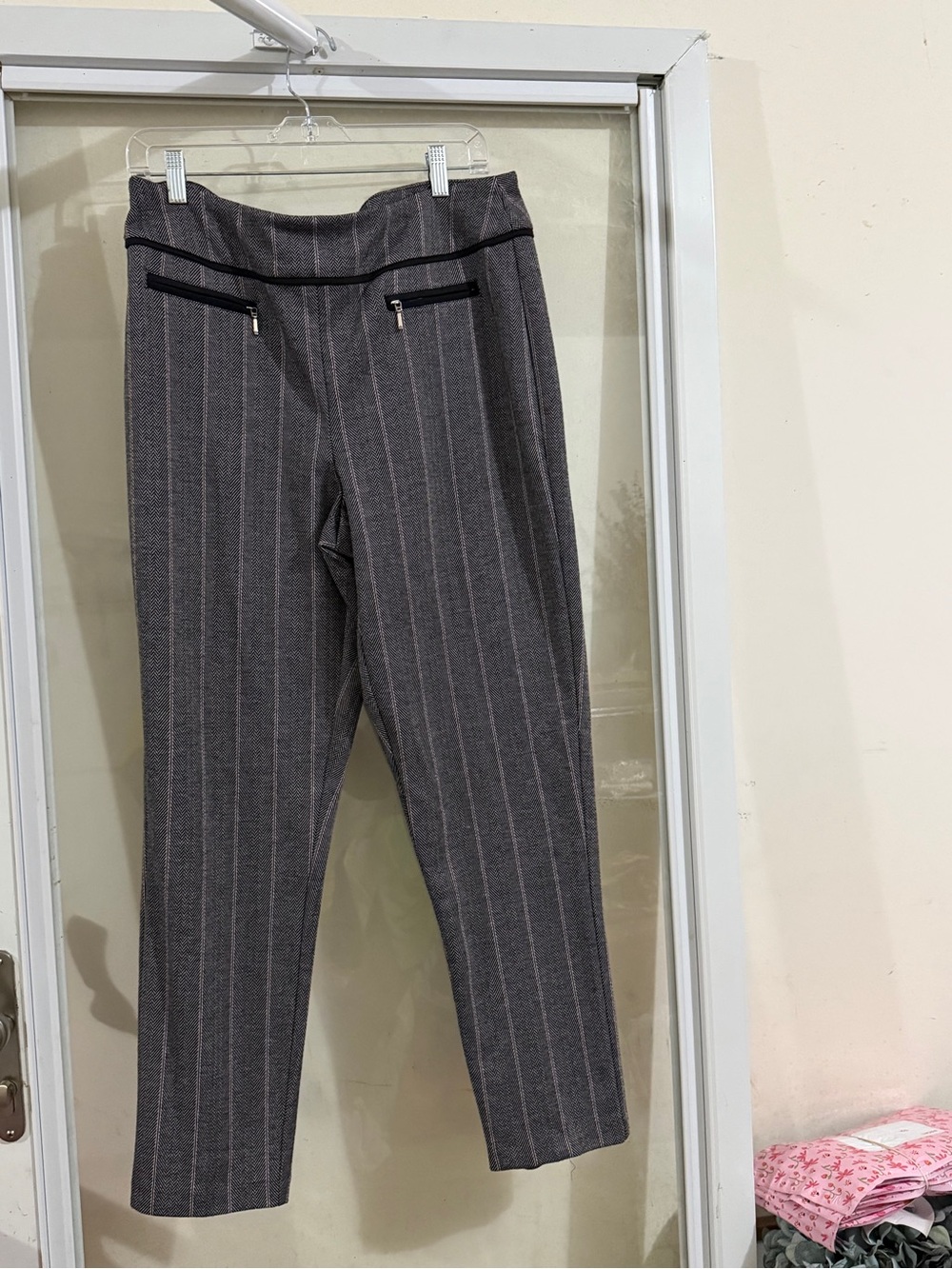C Herringbone Trousers with Pink Accent